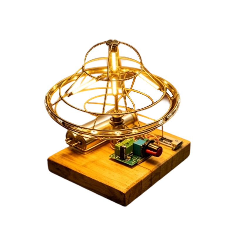 diy metal wire flying saucer desk lamp kit with wooden base, handmade welding craft for adults
