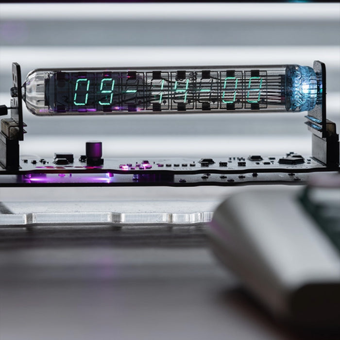 iv18 vacuum fluorescent tube clock - cyberpunk nixie tube decor, rgb glowing display for pc gaming setup