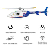 flywing bell-407 470 size 2.4g 6ch military rc helicopter model with ace flight controller, gps, quick release rotors and adjustable left/right-handed controls (rtf version)