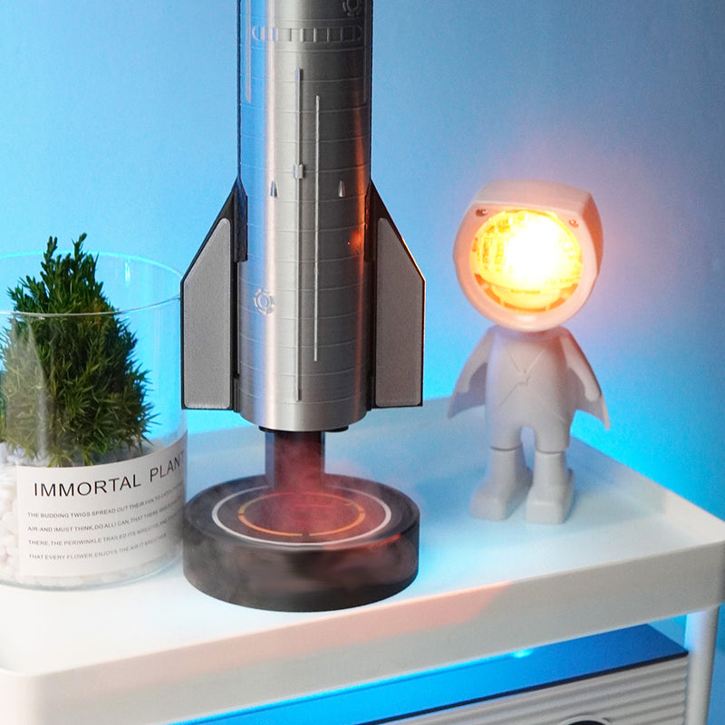 spacecraft desktop humidifier, usb rechargeable mist diffuser with red led light for gaming desk & home decor
