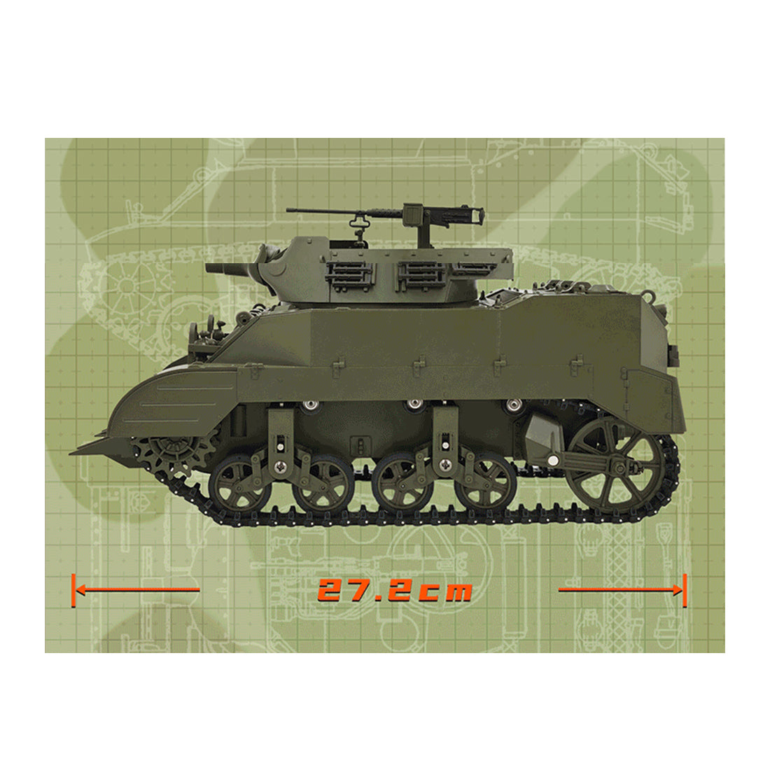 1/16 scale 2.4g u.s. m8 self-propelled howitzer rc tank model with sound and lights, telescoping smoke, dual-speed modes