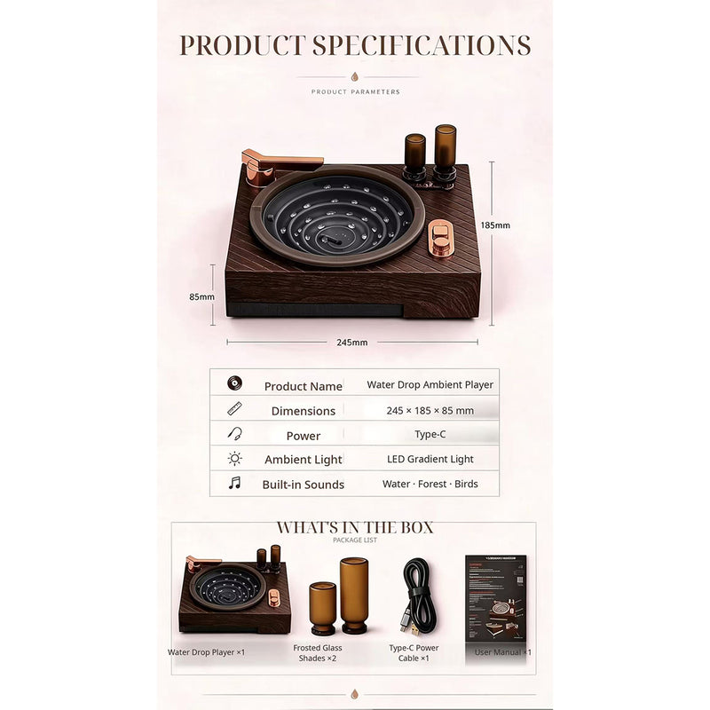 retro record player water fountain with ambient sounds & light