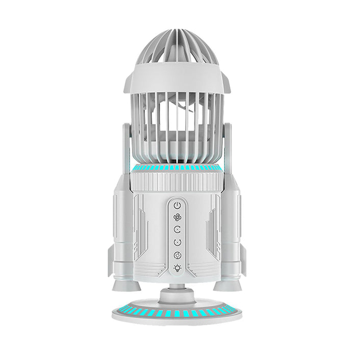 rocket-style desktop fan with dual mist spray &amp; rgb lights - ultra-quiet tech decor for office