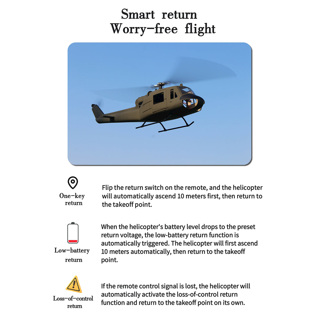 flishrc fl500 uh-1 huey 500-class 2.4g 6ch scale rc helicopter with l7 flight controller & 4-mode gps positioning