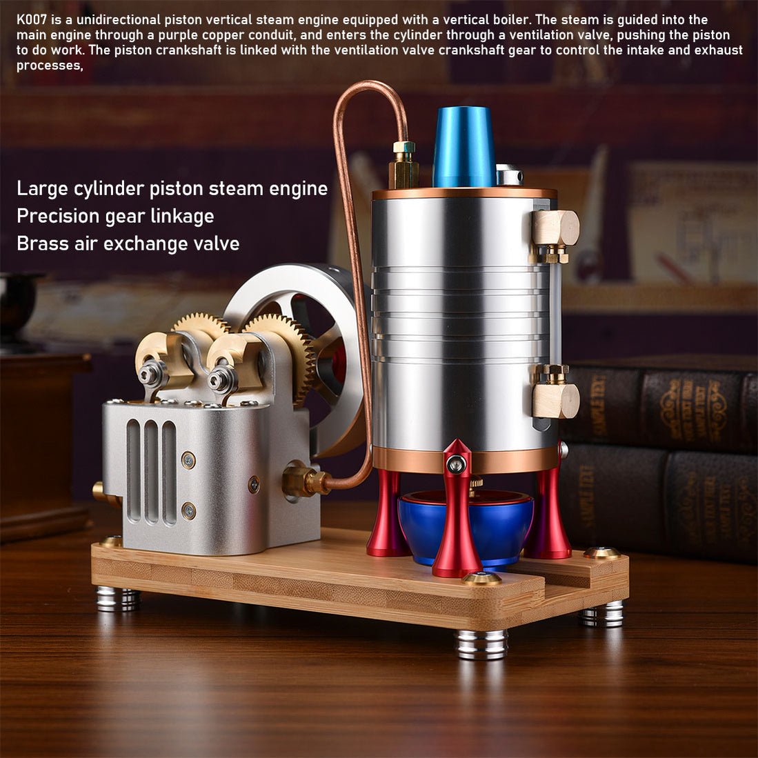 Metal Build Steam Engine Retro All-metal Vertical Twin-Cylinder Steam Engine Model with Dynamic ...
