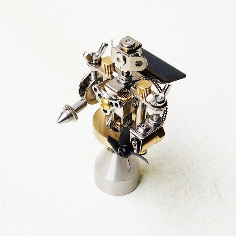 solar powered steampunk robot metal mechanical model, rotating stem educational desktop decor (standing version)