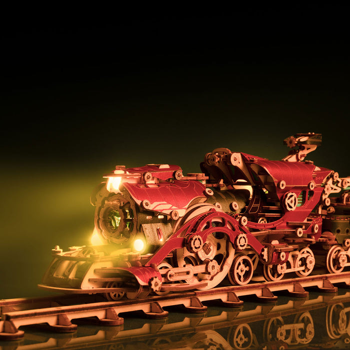 3d wooden steampunk victorian steam train model building kit 800+pcs with led light