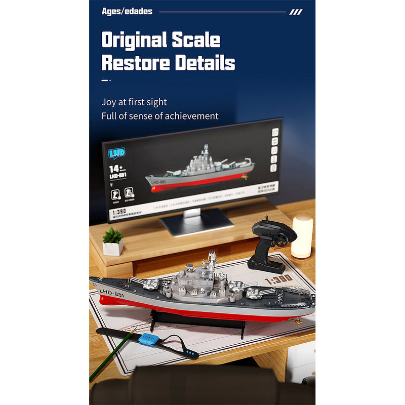 lhd-881 1/390 2.4g rc electric high-frequency twin-engine battleship model