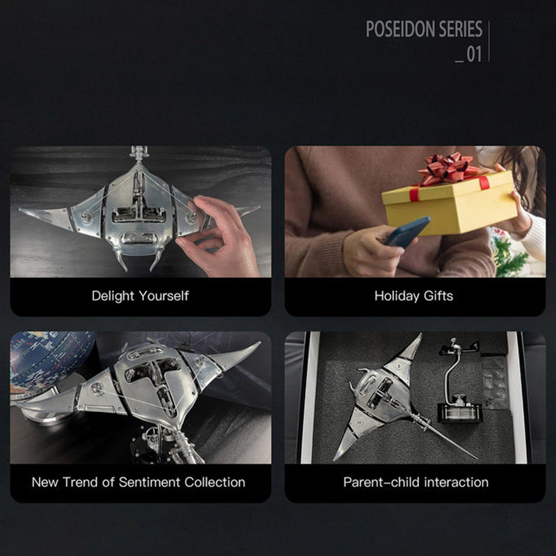 Manta Ray Mechanical Marine Biological 3D Metal Assembly Model with Lights - EngineDIY