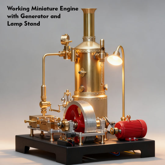 retrol se-03 working stationary mill steam engine model kit with boiler, generator and lamp stand 