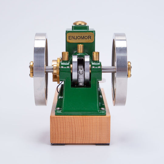 ENJOMOR antique hit and miss engine in green that works stationary gas engine