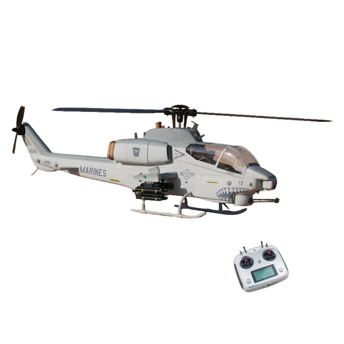 WOLFBUSH&ROBAN AH-1W Cobra 470-Class RC Helicopter-2.4G 6CH Dual-Rotor RC Military Model with GPS Positioning, Synchronized Turret & Left/Right-Hand Control RTF