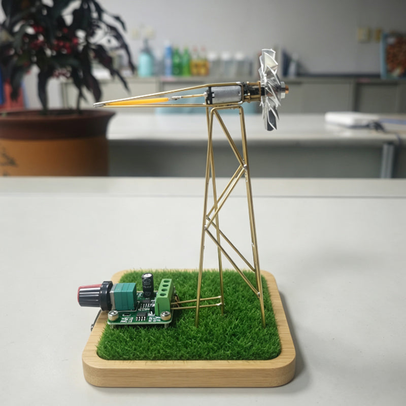 diy metal windmill welding kit, industrial desktop rotating lamp with stainless steel fan & grass base