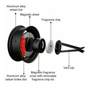 mini wheel rim car air freshener, cnc aluminum alloy magnetic vent clip diffuser, rotating auto interior decoration