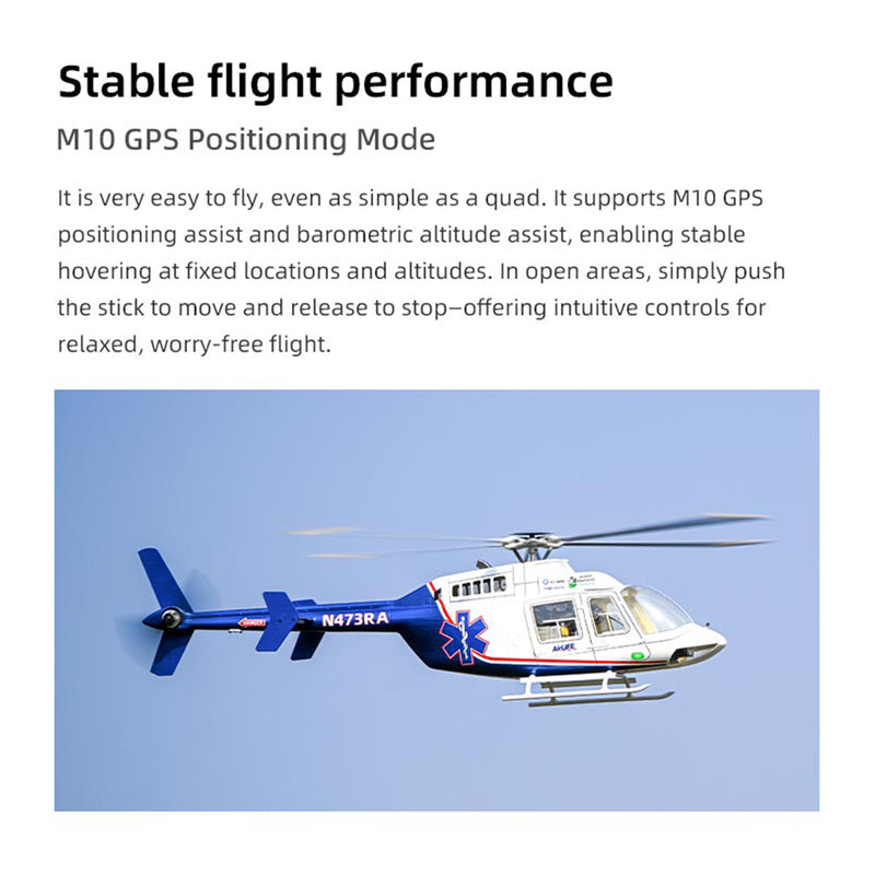 flywing bell-407 470 size 2.4g 6ch military rc helicopter model with ace flight controller, gps, quick release rotors and adjustable left/right-handed controls (rtf version)