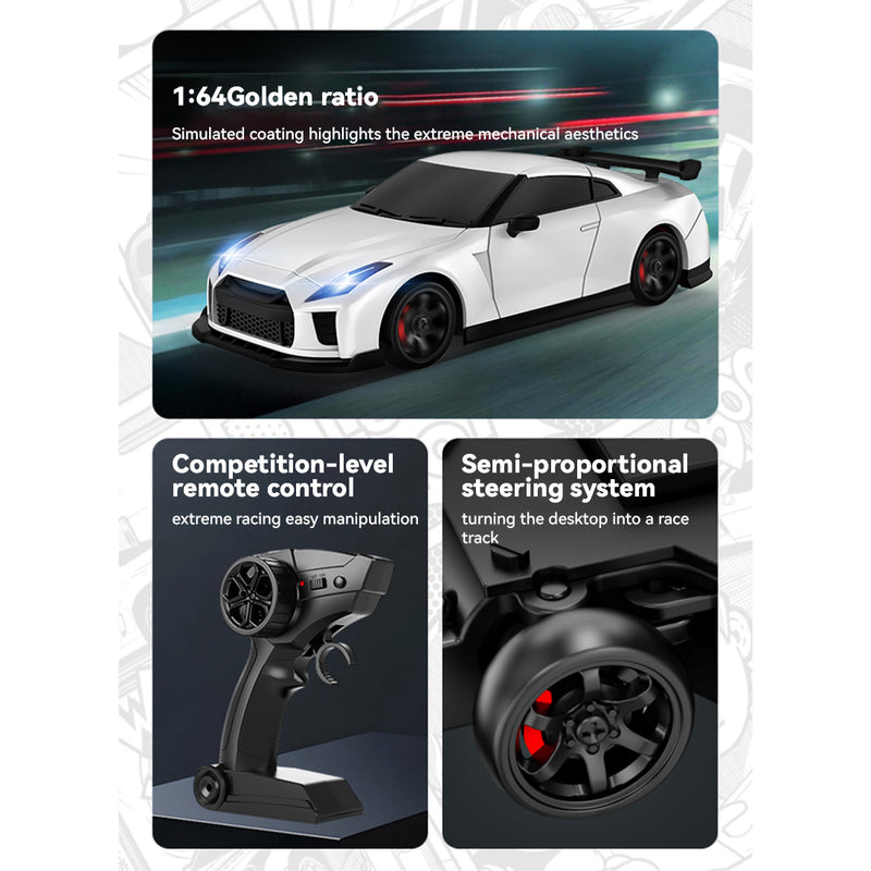 1/64 scale 2.4g 4ch 4wd half-proportional steering rc drift car with realistic brake calipers