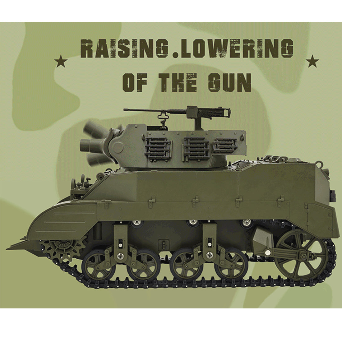 1/16 scale 2.4g u.s. m8 self-propelled howitzer rc tank model with sound and lights, telescoping smoke, dual-speed modes