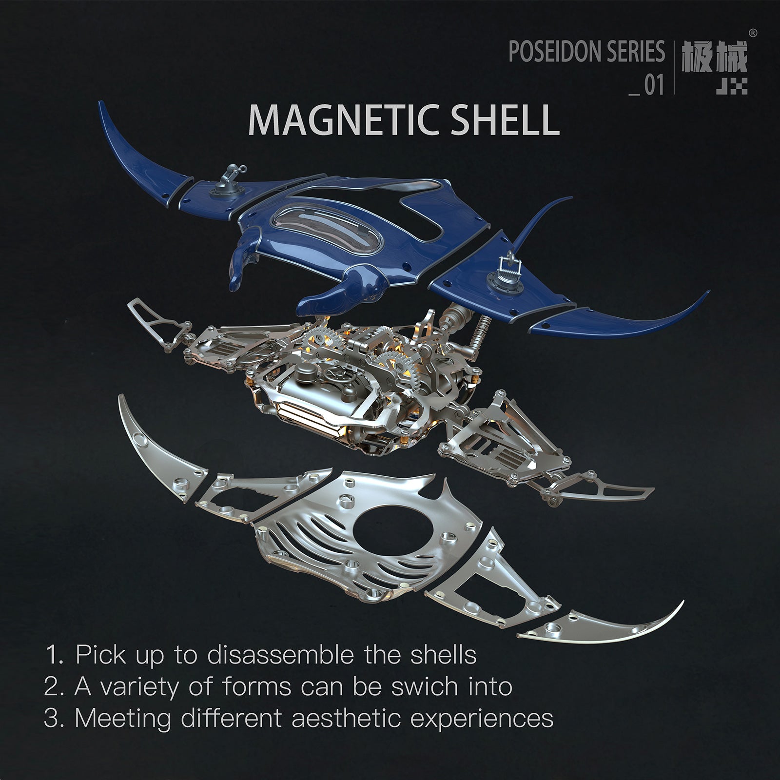 Manta Ray Mechanical Marine Biological 3D Metal Assembly Model with Lights -ENGINEDIY