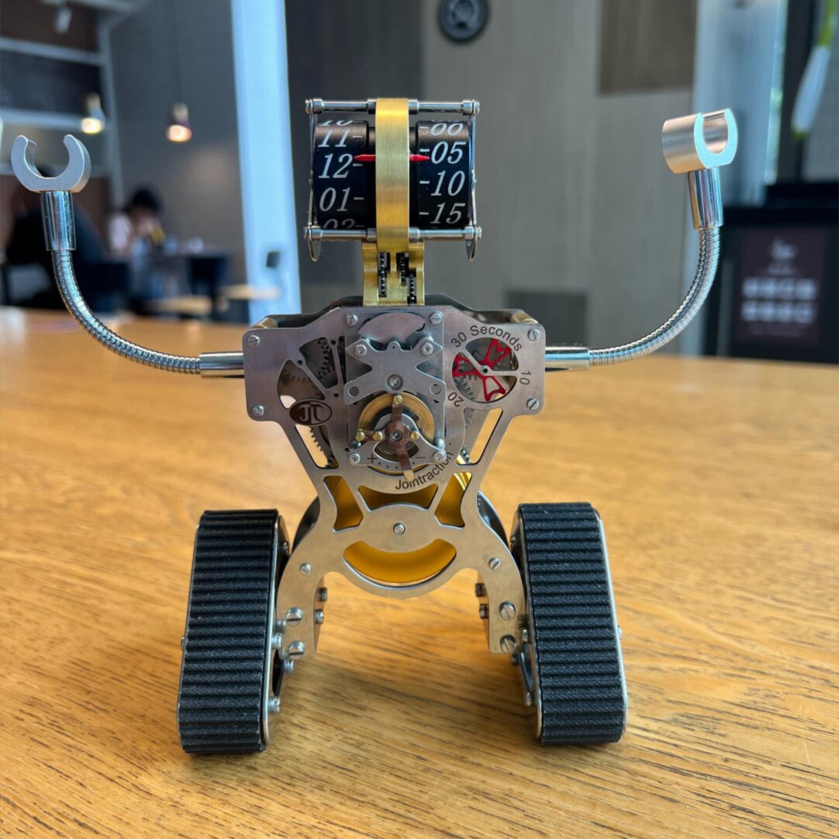 metal robot mechanical clock desktop art display