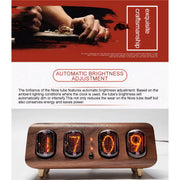 in-12 nixie tube clock bluetooth alarm clock, vintage glow tube desk clock with black walnut wood & remote control