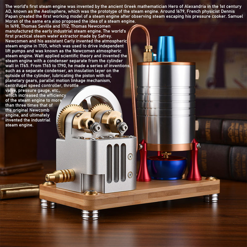 Retro All-metal Vertical Twin-Cylinder Steam Engine Model with Dynamic Balanced Crankshaft RTR STEM Model - EngineDIY