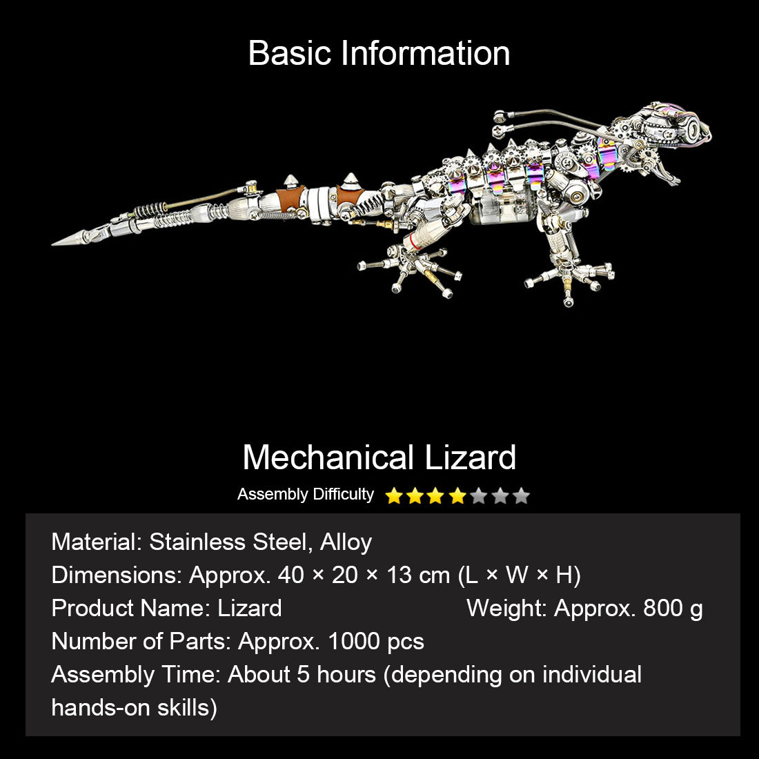 diy steampunk chameleon lizard mechanical 3d metal model kit 1000pcs difficult puzzle
