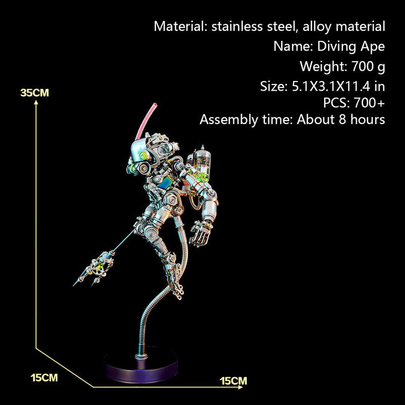 3D Mechanical Diver Ape DIY Metal Assembly Model Colorful Creative Ornament -700+PCS - EngineDIY
