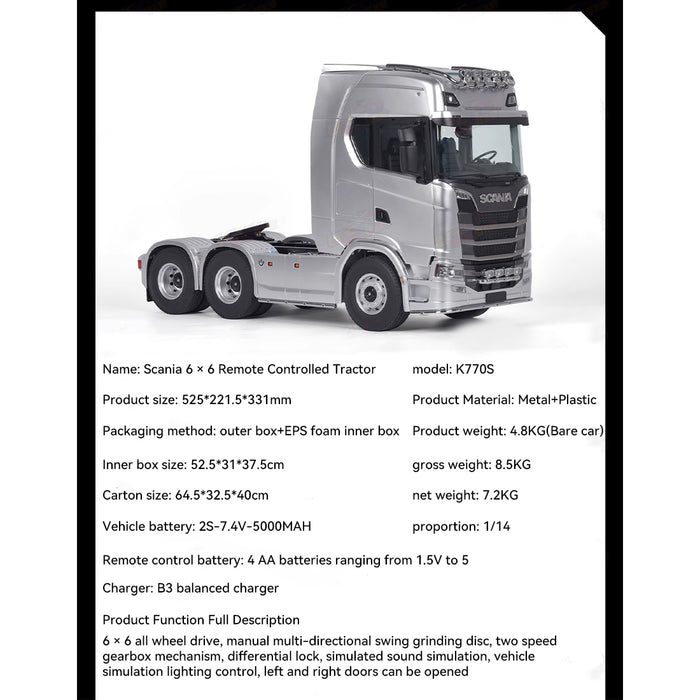 1/14 scale 2.4g 6x6 all wheel drive full-proportional rc tractor truck with 2-speed and realistic sound and lights gift for boys