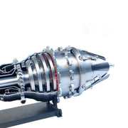 aviation turbofan engine model with rotating fan blades and illuminated exhaust effect