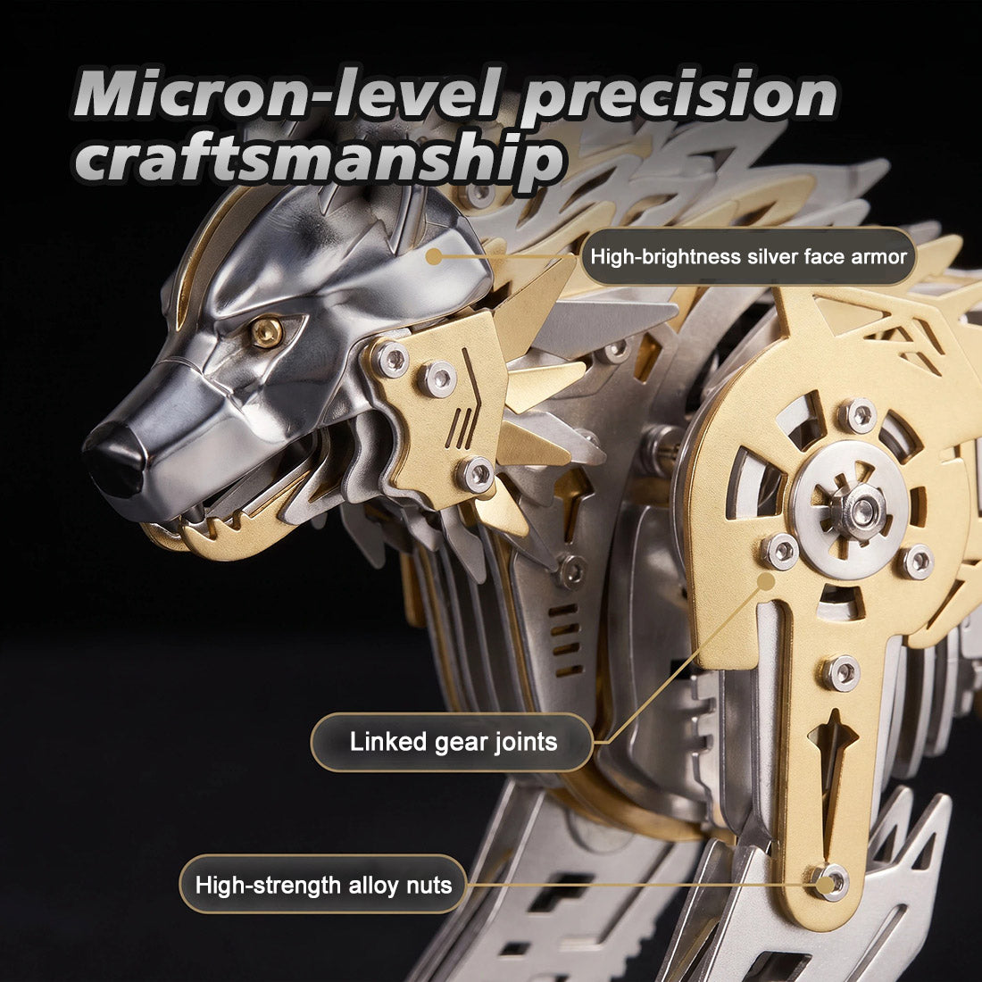 3d metal puzzle mechanical wolf kit-steampunk creature model with movable joints,desktop display collectible mechanical figure