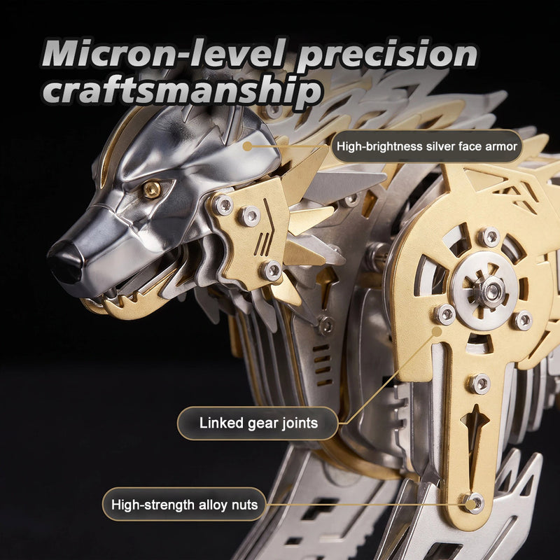 3d metal puzzle mechanical wolf kit-steampunk creature model with movable joints,desktop display collectible mechanical figure
