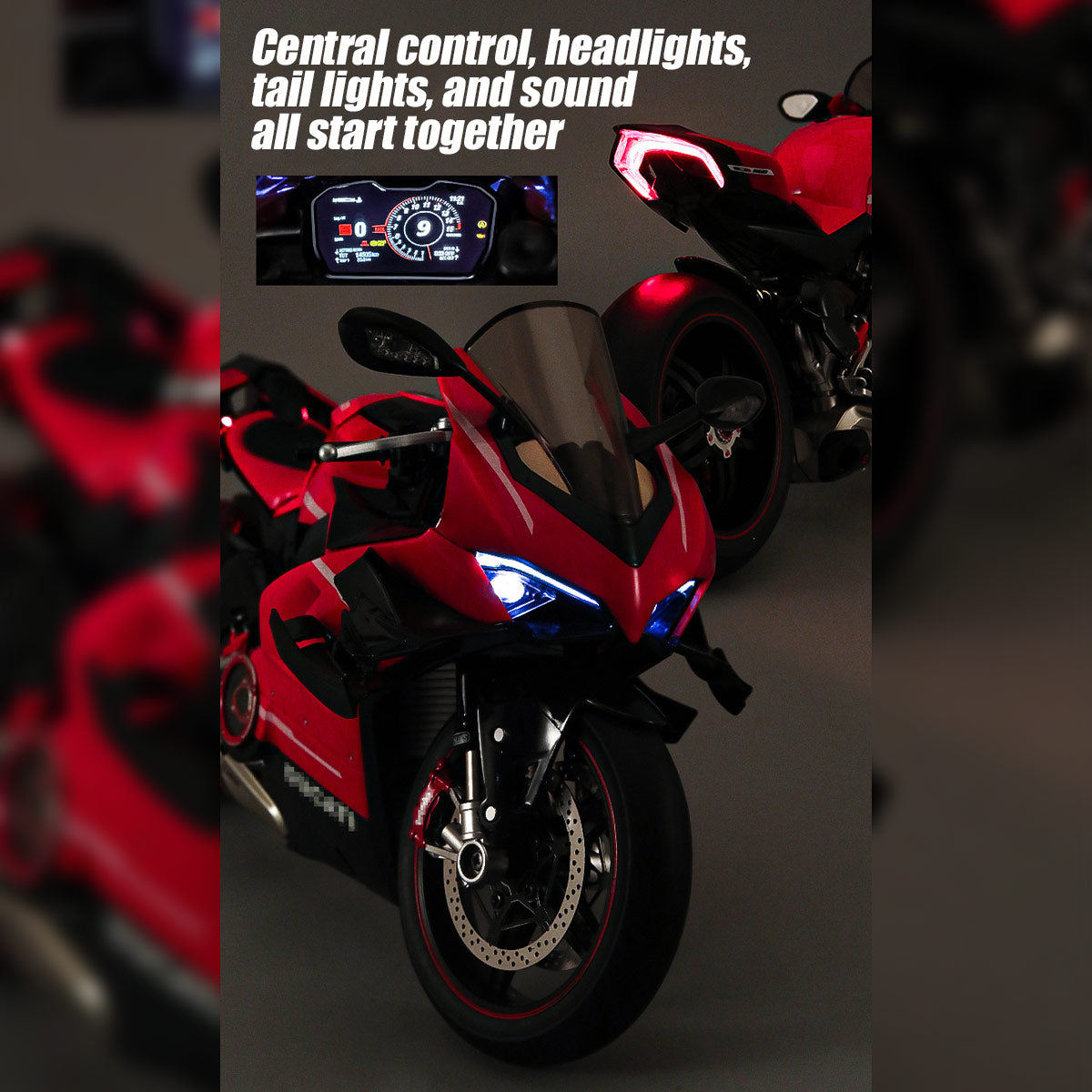 1/7 scale alloy dynamic motorcycle model v4 top edition with ignition system & smoke spray