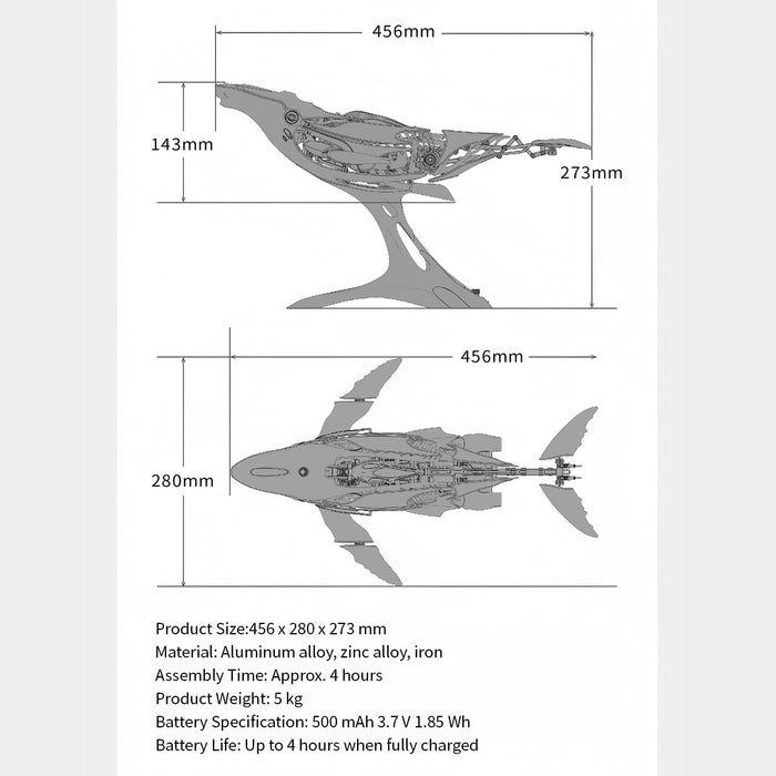 3d metal mechanical humpback whale model kit– diy marine creature assembly puzzle toy