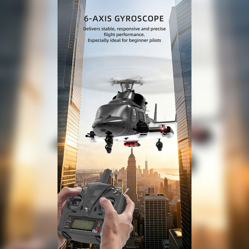 yuxiang f02-v 1/34 scale airwolf rc helicopter 2.4g 6ch 3d/6g flybarless helicopter rtf with lights, brushless motor, gyro stabilization