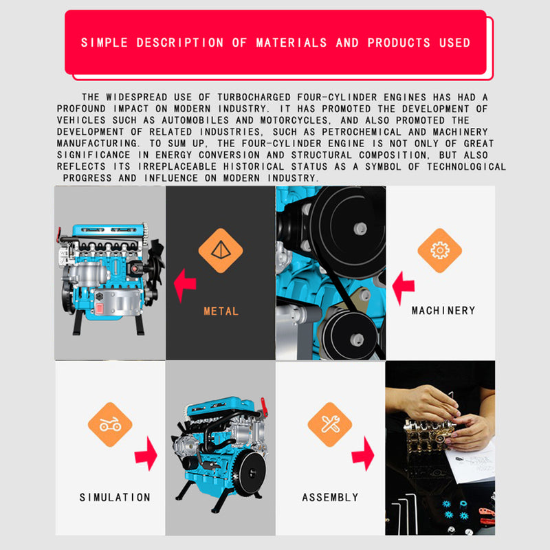 TECHING L4 Engine Model Kit that Works - Build Your Own Engine - Full Metal 4 Cylinder Car Engine Kit Car Engine Model Upgraded Version - EngineDIY