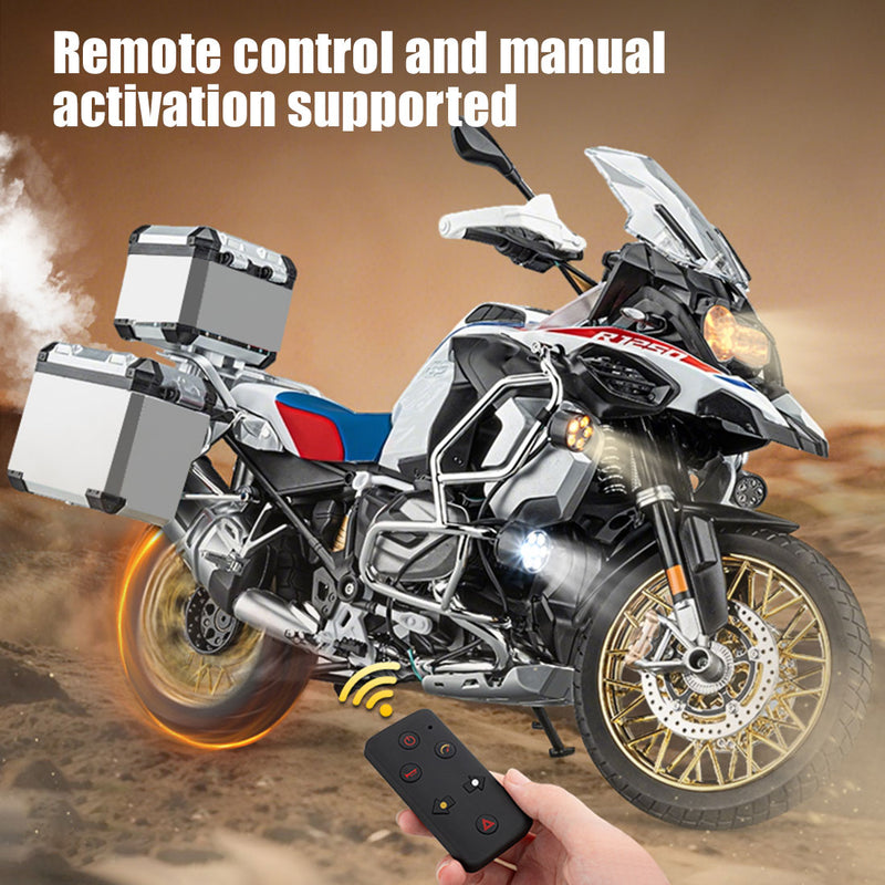 1/6 alloy r1250gs rc motorcycle model with remote control, ignition, sound, led lights & exhaust spray