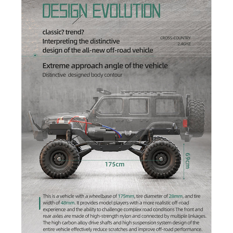 1/16 scale brushless 4wd rc crawler truck – all-terrain off-road pickup with dual-rate transmission, independent suspension & metal frame