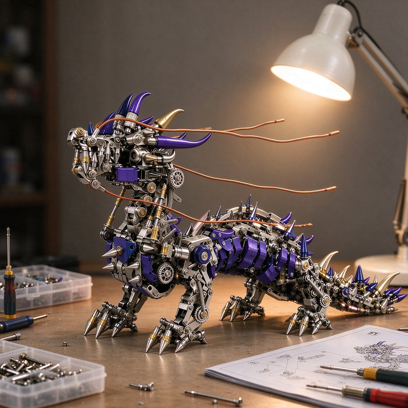 punkbuild mechanical qilin metal model kit with led lights