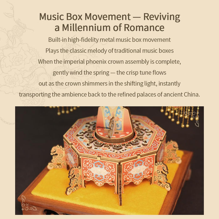 wooden diy phoenix crown music box model kit christmas desk decor