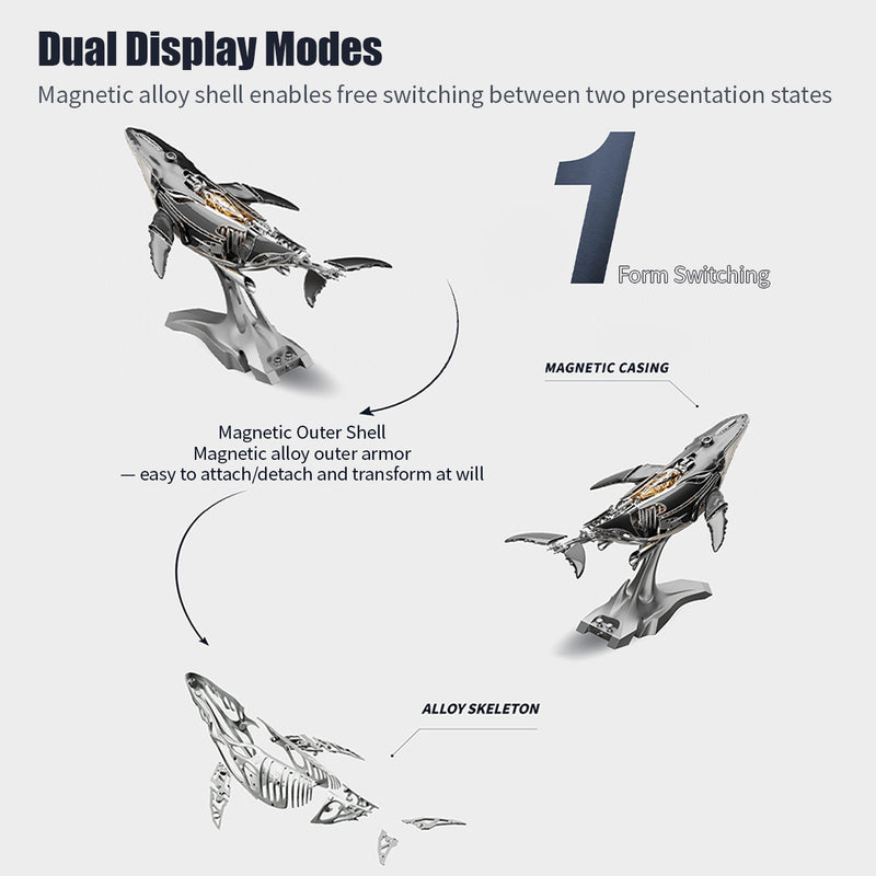 3d metal mechanical humpback whale model kit– diy marine creature assembly puzzle toy