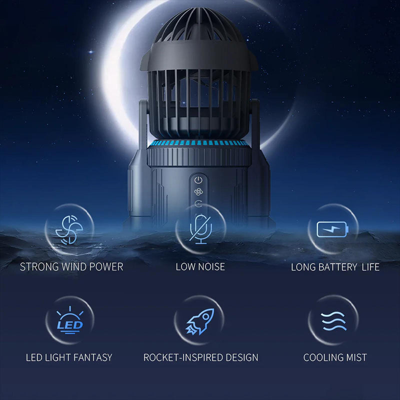 rocket-style desktop fan with dual mist spray &amp; rgb lights - ultra-quiet tech decor for office