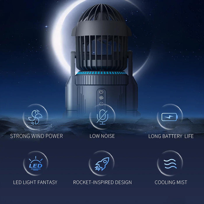 rocket-style desktop fan with dual mist spray &amp; rgb lights - ultra-quiet tech decor for office