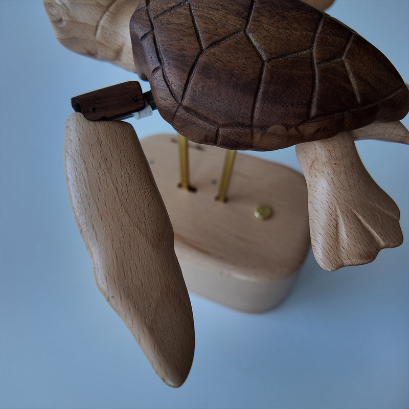 handcrafted wooden sea turtle dynamic model- desktop stress relief display