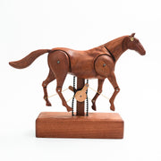 wooden mechanical horse automaton model, handcrafted dynamic horse sculpture with moving limbs & tail, desktop art decor (assembled)