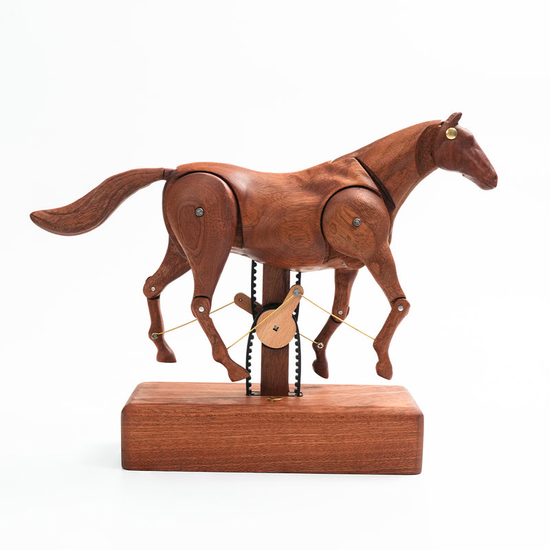 wooden mechanical horse automaton model, handcrafted dynamic horse sculpture with moving limbs & tail, desktop art decor (assembled)