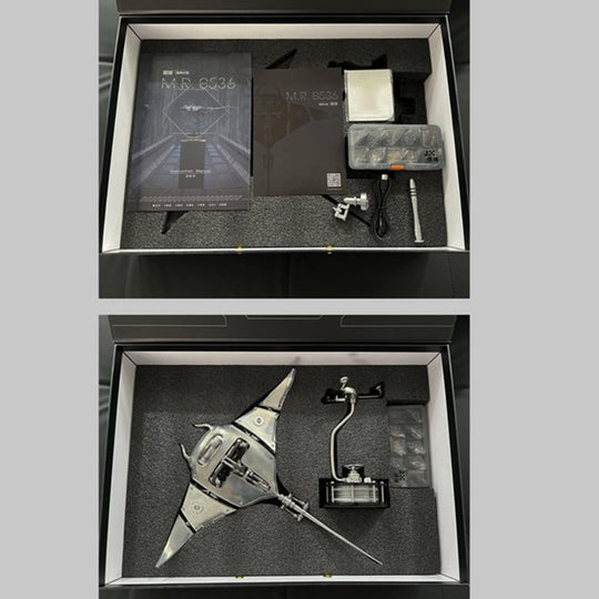 Modèle d'assemblage mécanique 3D en métal d'une raie manta avec éclairage 