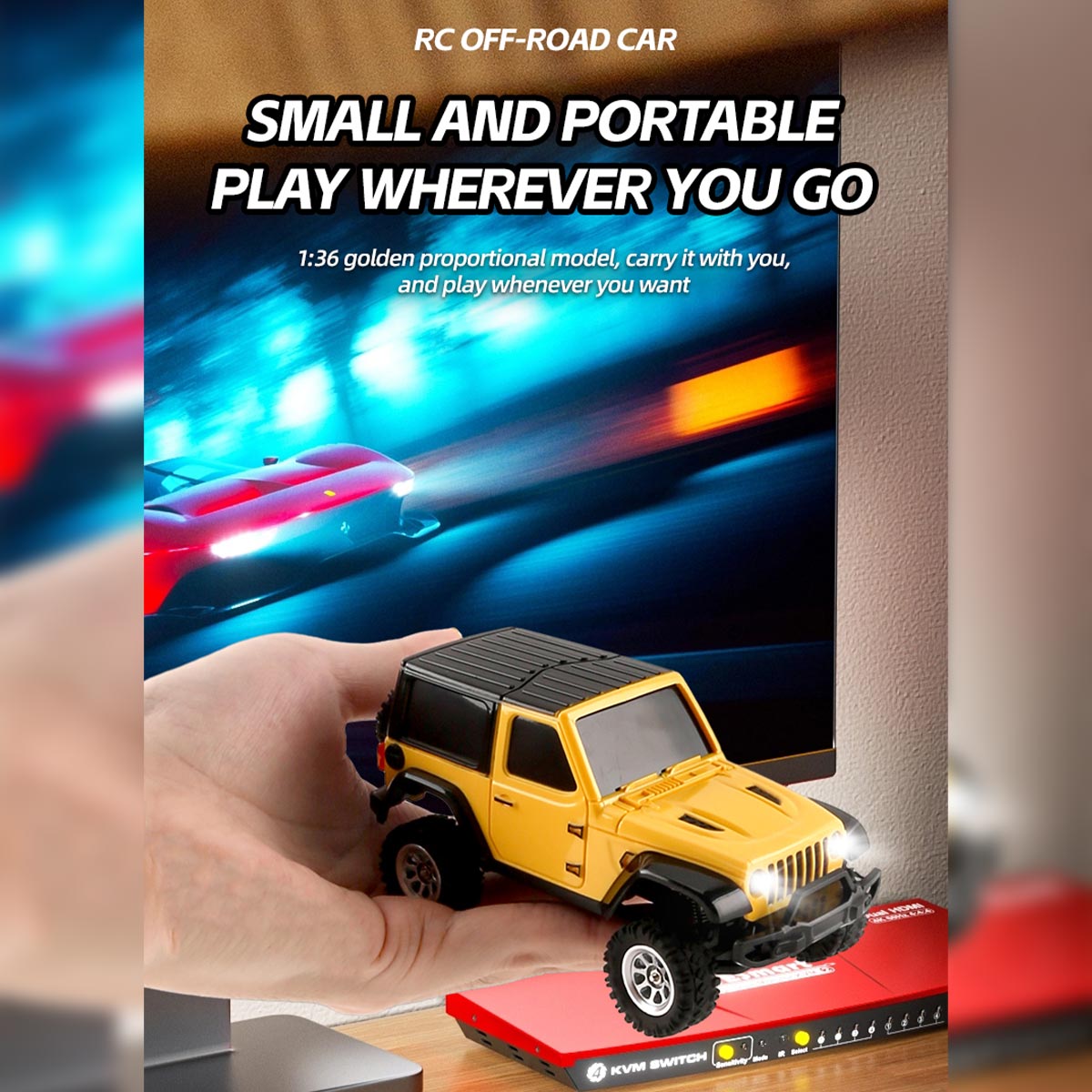 1/36 scale 2.4g 4wd proportional rc off-road car – led lights, long battery life