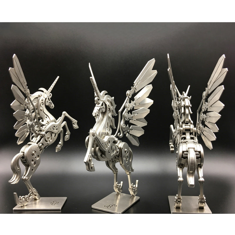 3d stainless steel mechanical unicorn diy assembly model kit, desktop decoration gift for adults and collectors