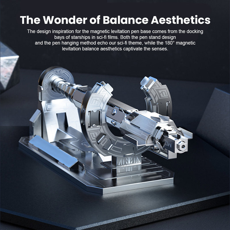 Mechanical Assembly Space Starship Pen with Magnetic Floating Base - Desk Decoration &amp; Gift Set for Students - EngineDIY