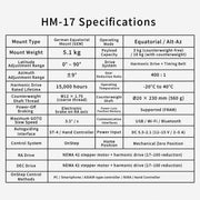 XJ HM-17 Harmonic Equatorial Mount with Hand Controller, Compatible with NINA, ASCAIR - EngineDIY